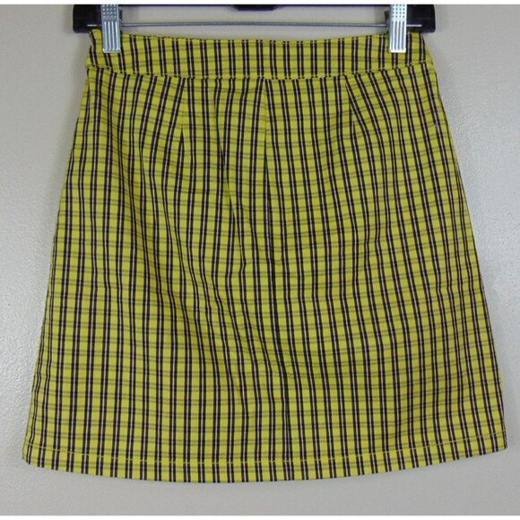 Arizona Yellow Plaid Zip Front Skirt Size 3 Clueless Style 90's Aesthetic Gothic - Picture 7 of 10